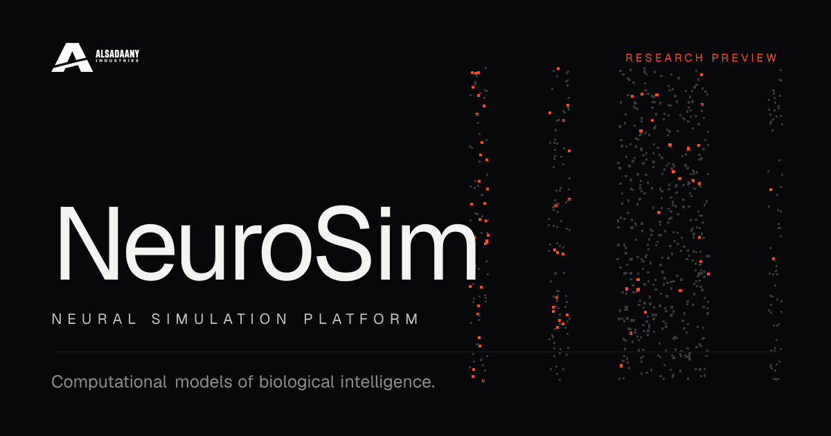 The NeuroSim title card: the wordmark on black beside a raster plot in which each mark is one neuron firing at one moment.
